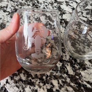 2 Maine Themed Etched Stemless Wine Glasses